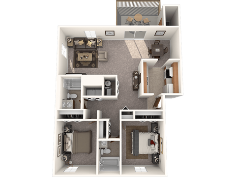 Floor plan for 2 beds, 2 baths, 1060 sqft